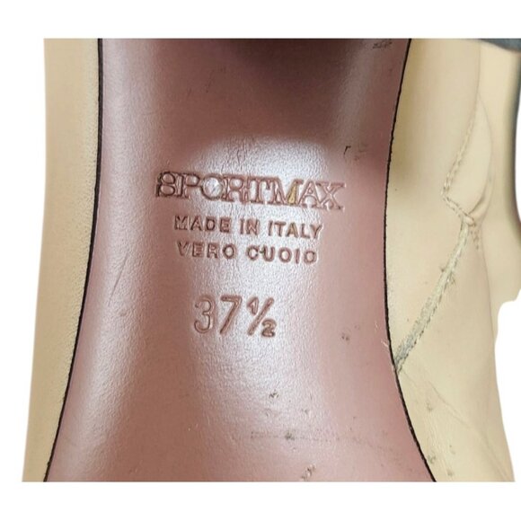 SportMax Beige Ankle Boots Black Block Heel Sleek Minimalist Pointed Toe 37.5 - Picture 12 of 14